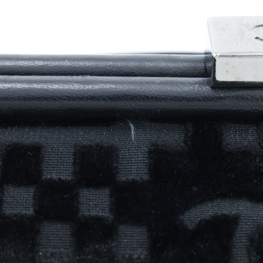 Chanel Vintage Cc Side Belted Bowler Bag Check Embossed Velvet Black Velvet Shoulder Bag Bag (Pre-Owned)
