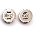 Chanel Cc Cutout Round Clip-On Earrings Metal Silver Metal Earrings Jewelry (Pre-Owned)