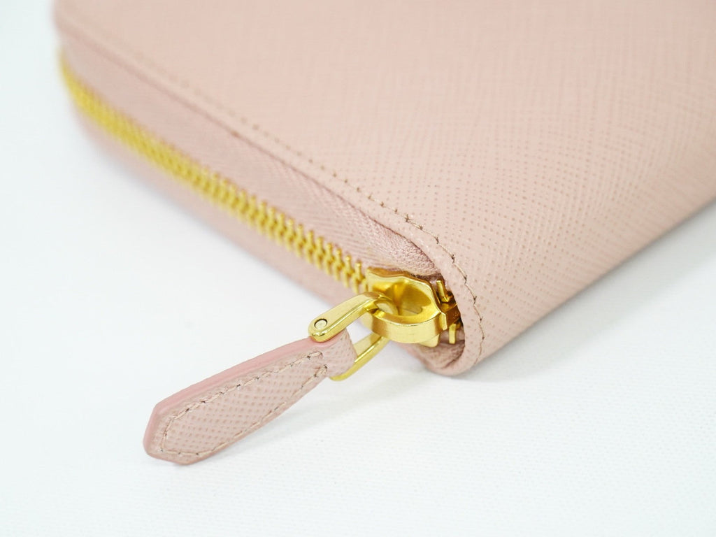 Prada Bow Zip Around Wallet Saffiano Leather Pink Leather Wallets Accessory (Pre-Owned)