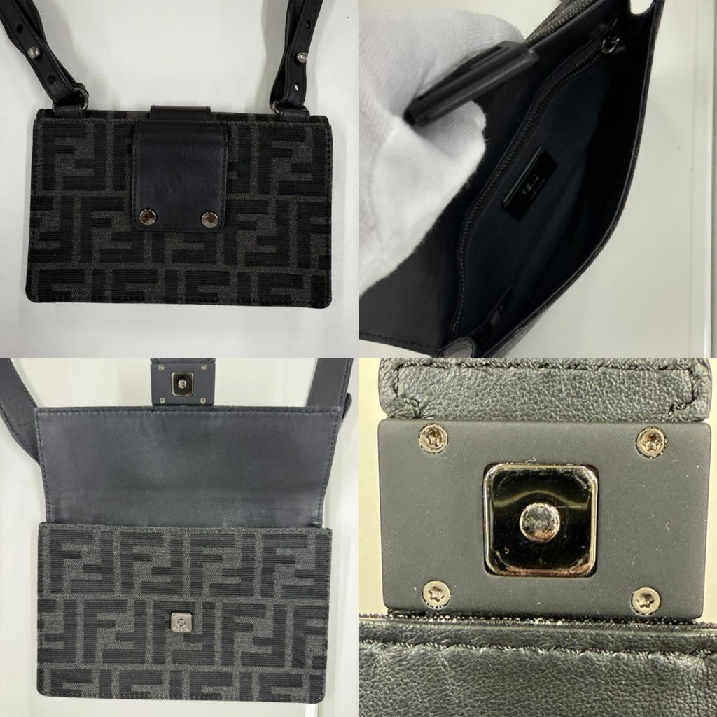 Fendi Baguette Convertible Belt Bag Zucca Canvas Black Canvas Shoulder Bag Bag (Pre-Owned)