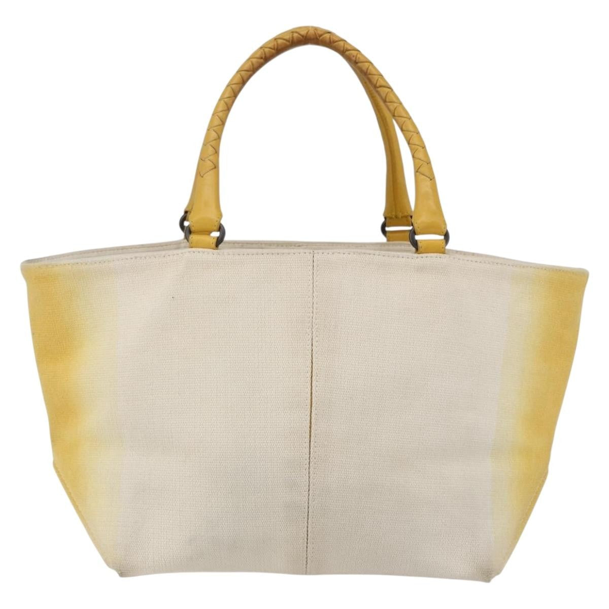 Bottega Veneta Braided Handle Open Tote Bag Canvas With Leather Yellow Canvas Bag (Pre-Owned)