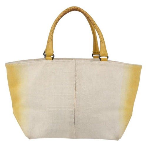 Bottega Veneta Braided Handle Open Tote Bag Canvas With Leather Yellow Canvas Bag (Pre-Owned)