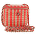 Chanel Classic Vanity Case With Chain Striped Raffia And Jute Red Canvas Shoulder Bag Bag (Pre-Owned)