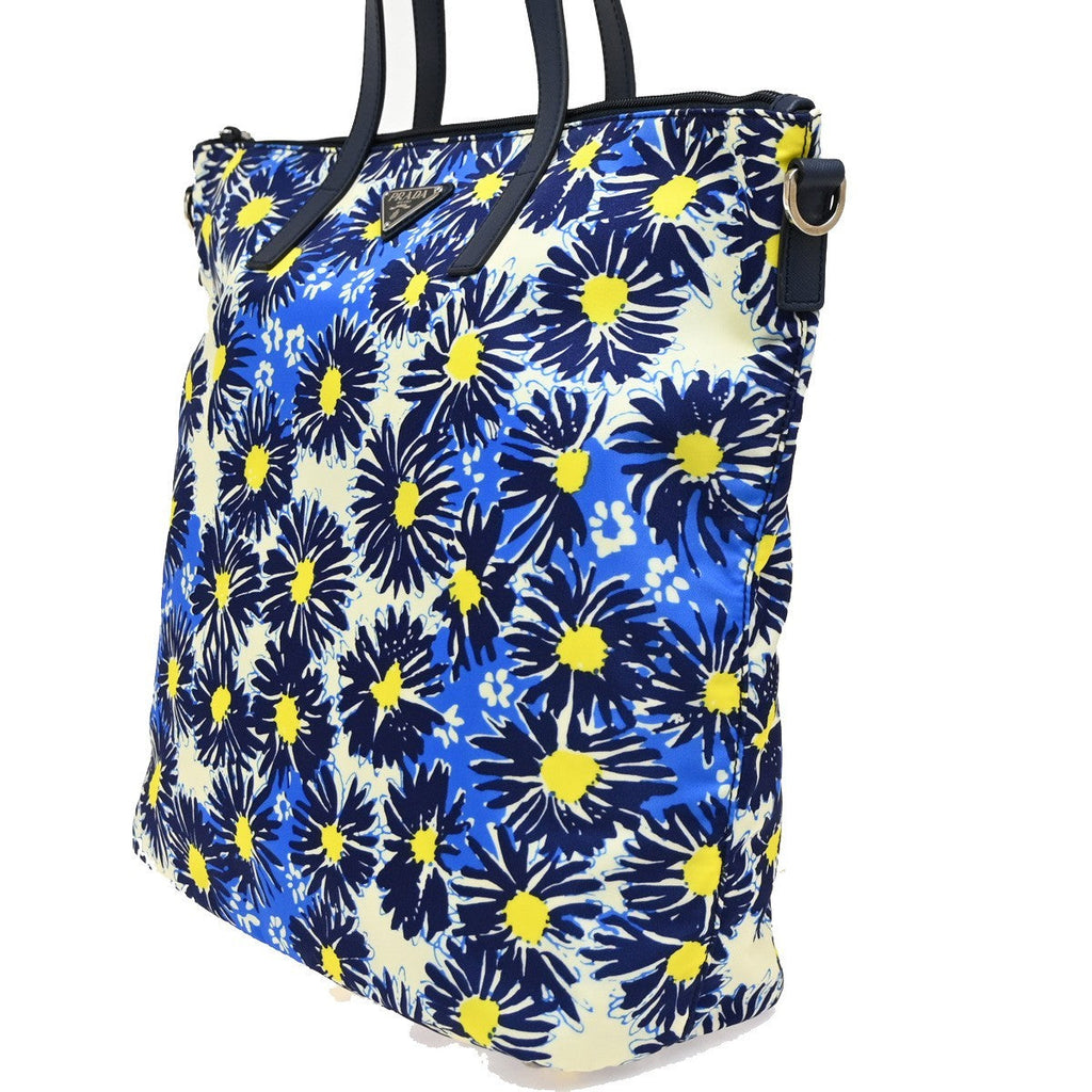 Prada Convertible Zip Tote Printed Tessuto Blue Nylon Shoulder Bag Bag (Pre-Owned)