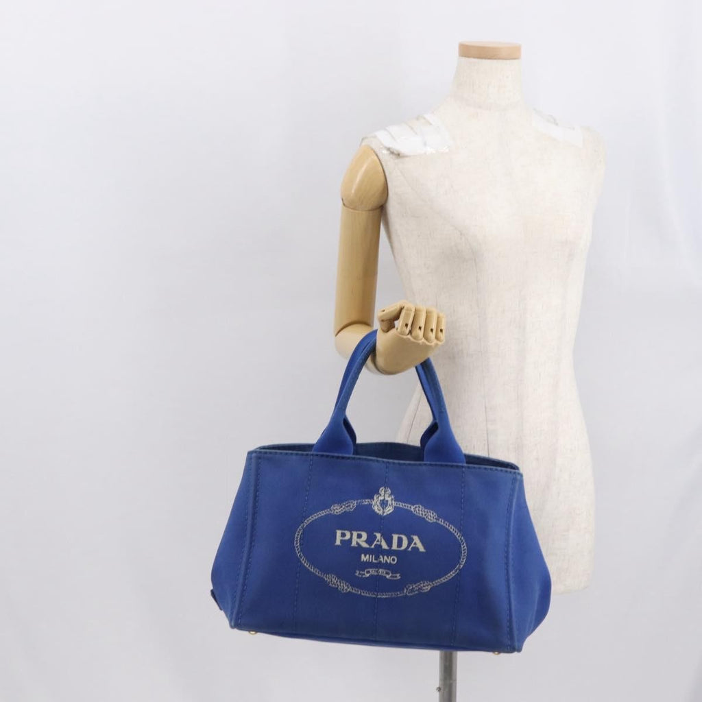 Prada Canapa Open Tote Canvas Blue Canvas Tote Bag Bag (Pre-Owned)