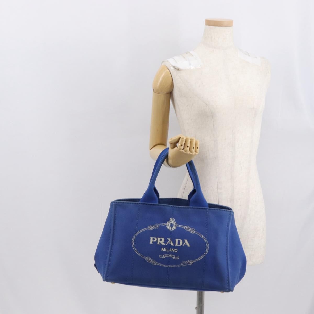 Prada Canapa Open Tote Canvas Blue Canvas Tote Bag Bag (Pre-Owned)