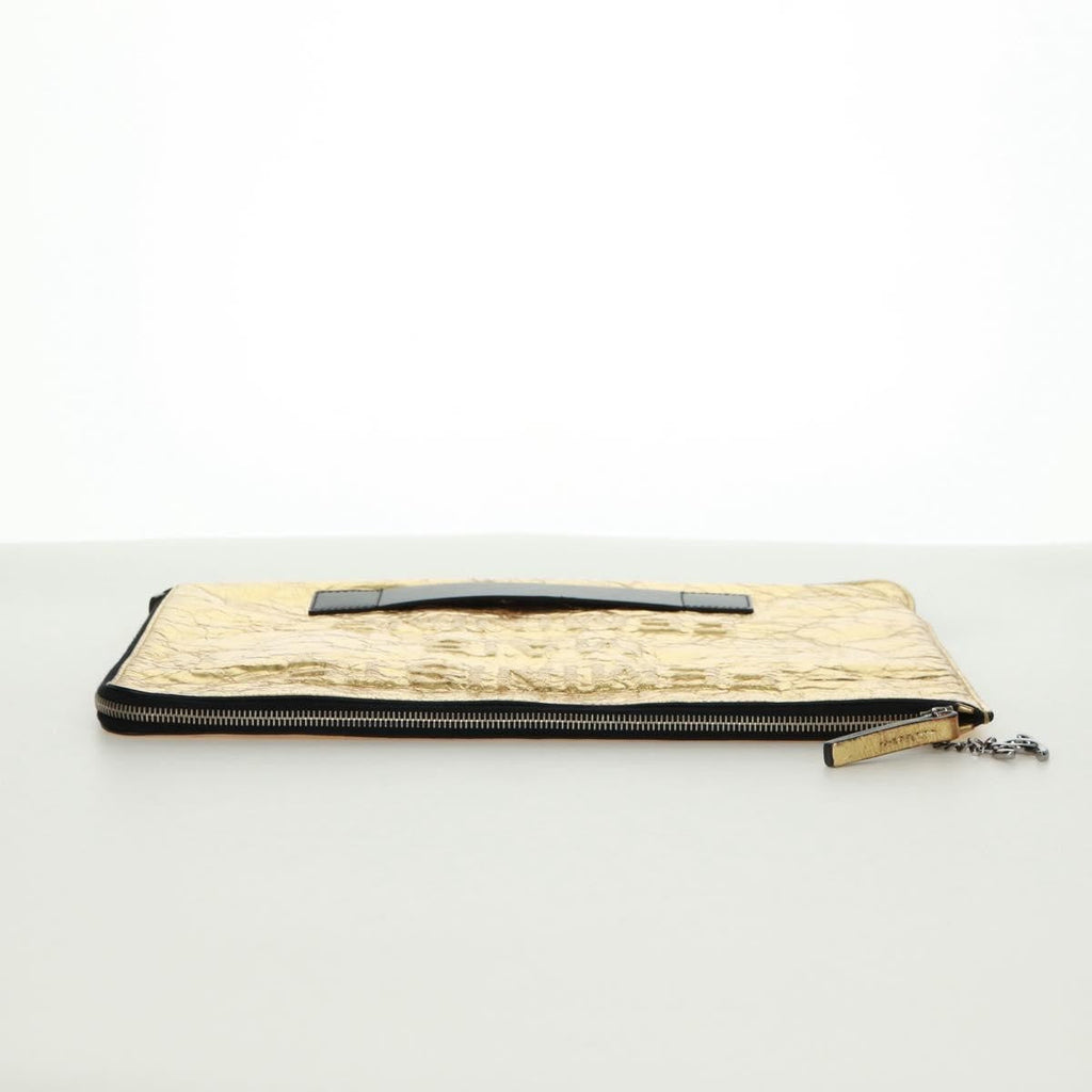 Chanel Feminine Pouch Crinkled Leather Gold Leather Clutche & Pouche Bag (Pre-Owned)