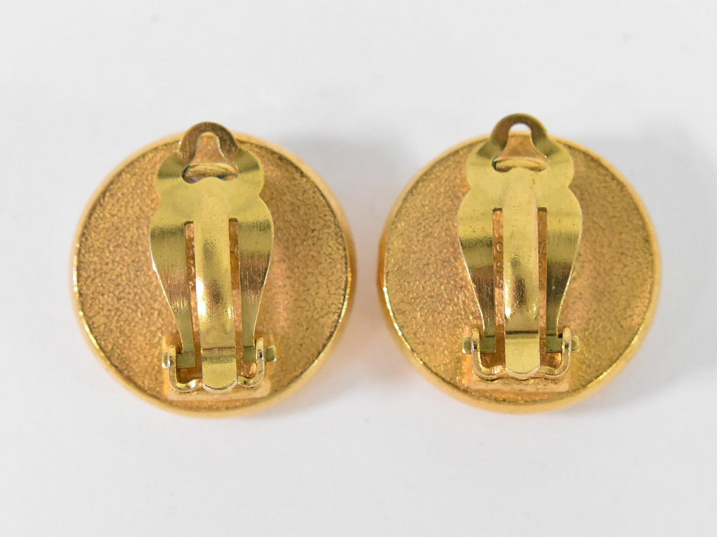 Chanel Cc Hoop Clip-On Earrings Crystal Embellished Metal Gold Gold_Plated Earrings Jewelry (Pre-Owned)