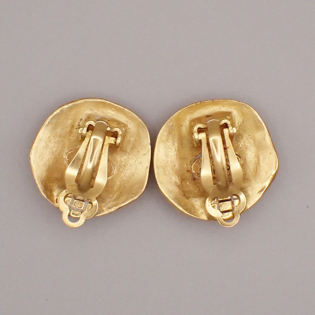 Chanel Vintage Cc Round Clip-On Earrings Metal Gold Gold_Plated Earrings Jewelry (Pre-Owned)