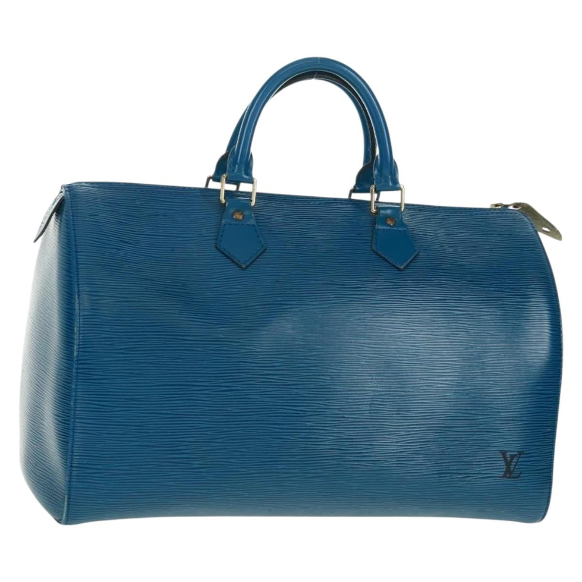 Louis Vuitton Speedy Handbag Epi Leather Blue Leather Handbag (Pre-Owned)