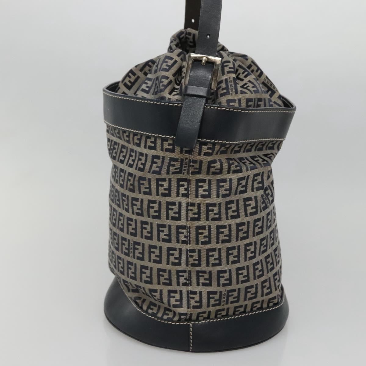 Fendi Ff Logo Mon Tresor Bucket Bag Printed Shearling With Leather Navy Canvas Shoulder Bag Bag (Pre-Owned)