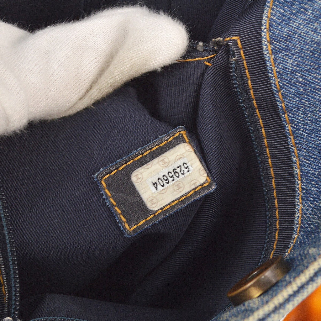 Chanel Vintage Resin Chain Tote Denim Blue Denim_Jeans Tote Bag Bag (Pre-Owned)