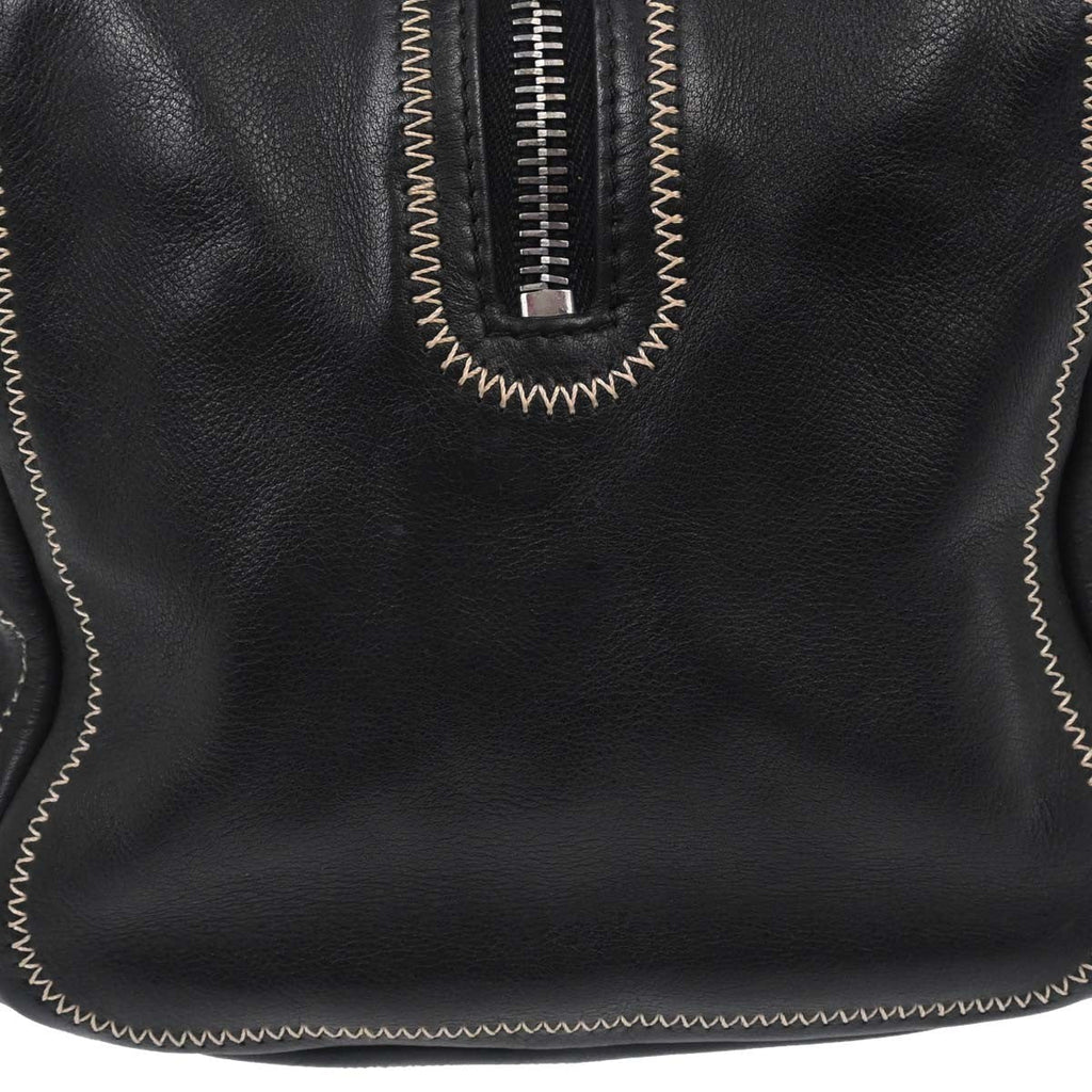 Chanel Cc Bowler Leather Black Leather Handbag (Pre-Owned)