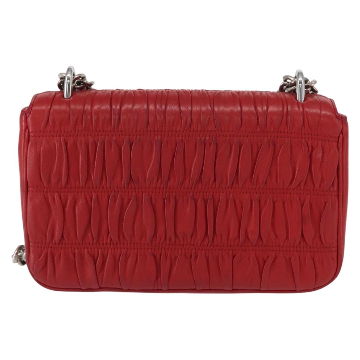Prada Gaufre Chain Flap Shoulder Bag Nappa Leather Red Leather Shoulder Bag Bag (Pre-Owned)
