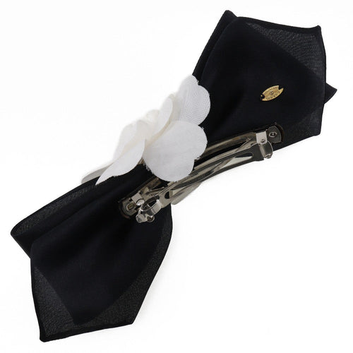 Chanel Camellia Ribbon Headband Silk Black Satin Head Accessory Accessory (Pre-Owned)