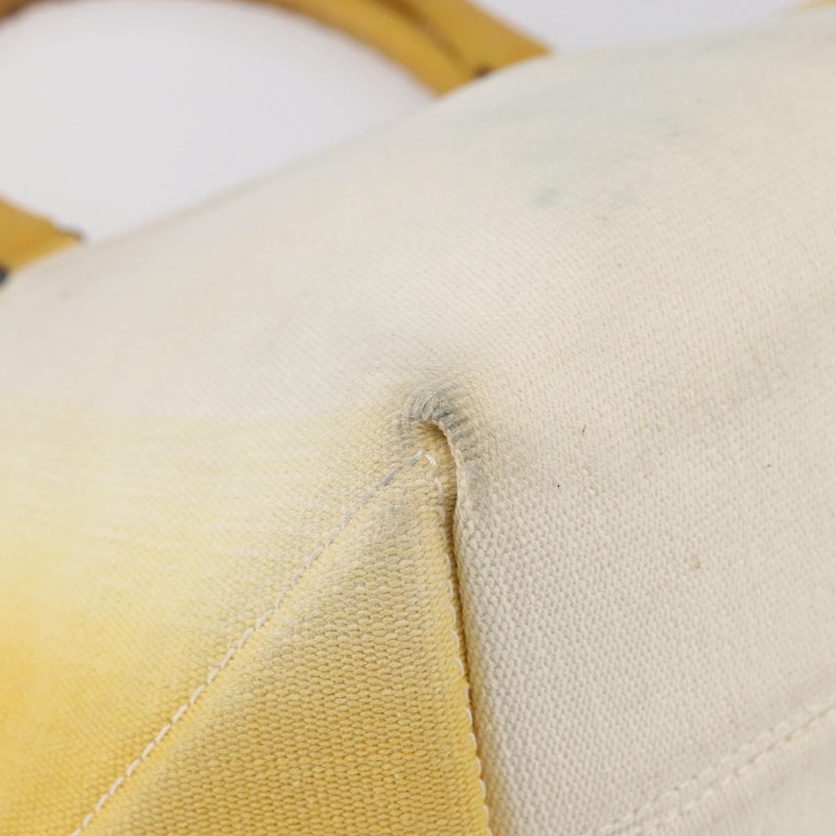 Bottega Veneta Braided Handle Open Tote Bag Canvas With Leather Yellow Canvas Bag (Pre-Owned)