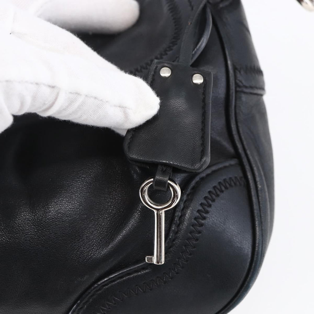 Prada Pushlock Shoulder Bag Leather Black Leather Shoulder Bag Bag (Pre-Owned)