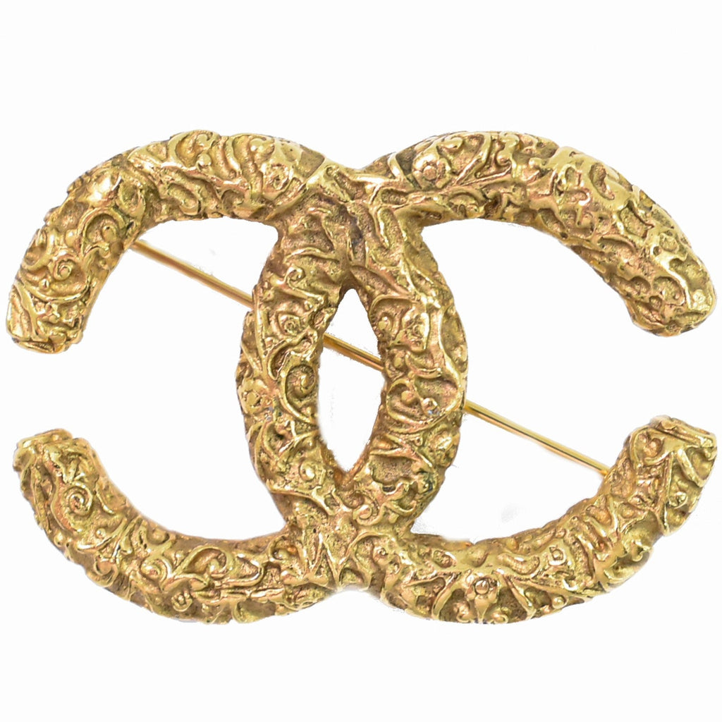 Chanel Cc Brooch Textured Metal Gold Gold_Plated Brooch Jewelry (Pre-Owned)