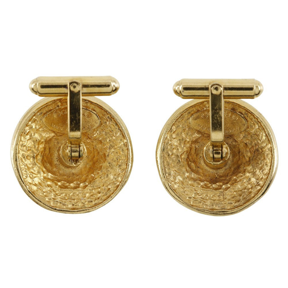 Chanel Vintage Logo Round Cufflinks Plated Gold Gold Gold_Plated Cufflinks Jewelry (Pre-Owned)
