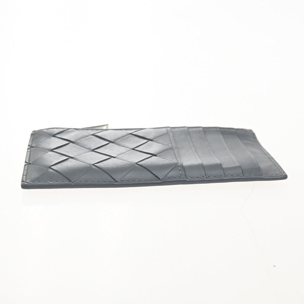 Bottega Veneta Zipped Card Holder Intrecciato Leather Gray Leather Wallets Accessory (Pre-Owned)