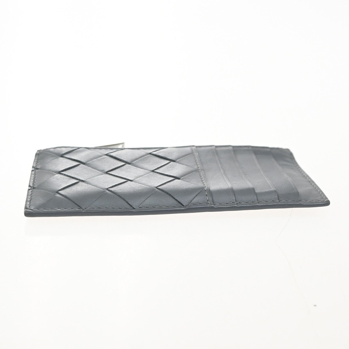 Bottega Veneta Zipped Card Holder Intrecciato Leather Gray Leather Wallets Accessory (Pre-Owned)