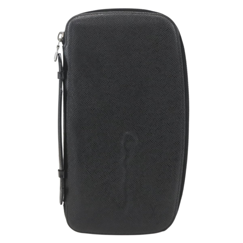 Louis Vuitton Atoll Organizer Wallet Taiga Leather Black Leather Clutche & Pouche Bag (Pre-Owned)