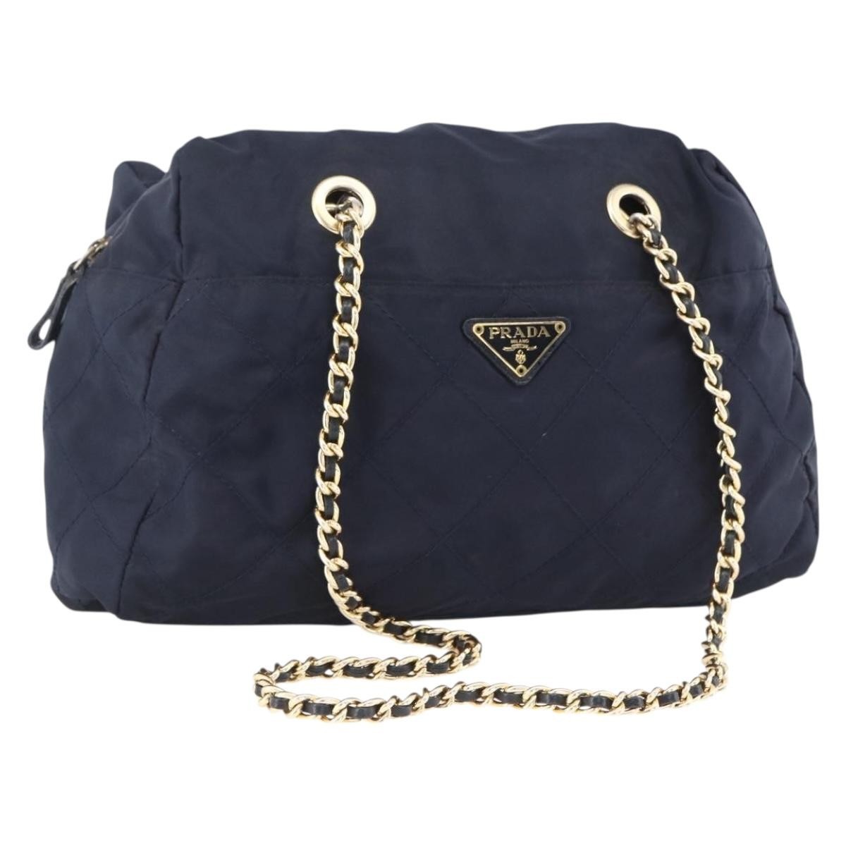 Prada Re-Edition 1995 Chain Tote Quilted Re-Nylon Navy Nylon Shoulder Bag Bag (Pre-Owned)