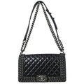 Chanel Boy Flap Bag Quilted Glazed Calfskin Black Leather Handbag (Pre-Owned)