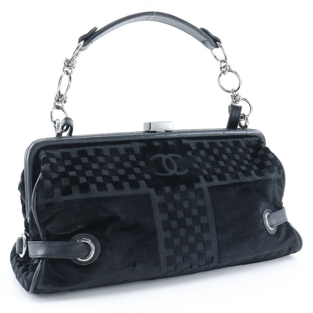 Chanel Vintage Cc Side Belted Bowler Bag Check Embossed Velvet Black Velvet Shoulder Bag Bag (Pre-Owned)