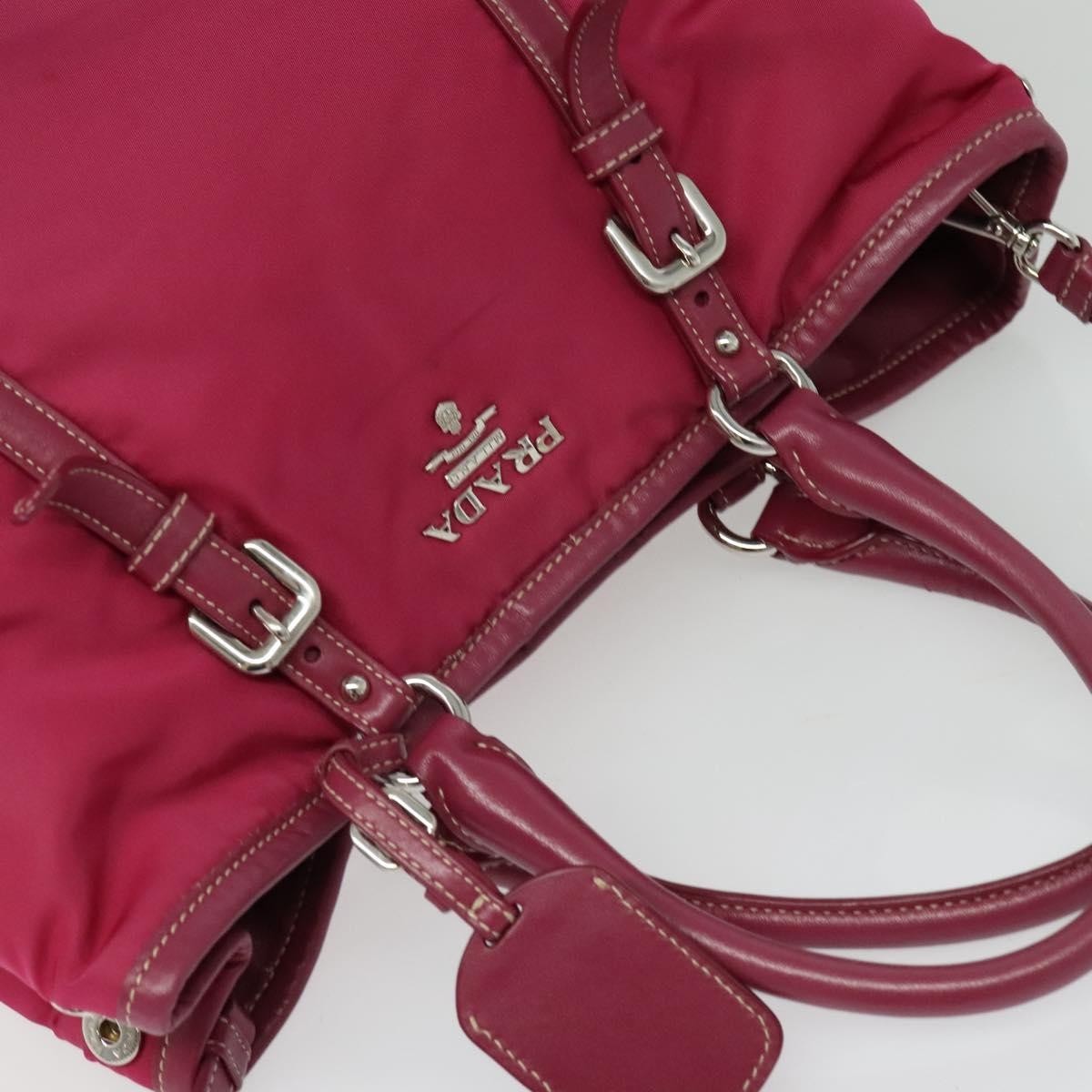 Prada Convertible Belted Hobo Tessuto With Leather Pink Nylon Tote Bag Bag (Pre-Owned)