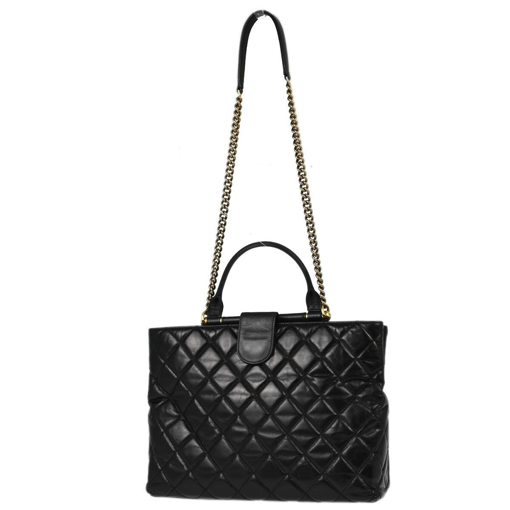Chanel Gold Bar Tote Quilted Aged Calfskin Black Leather Tote Bag Bag (Pre-Owned)
