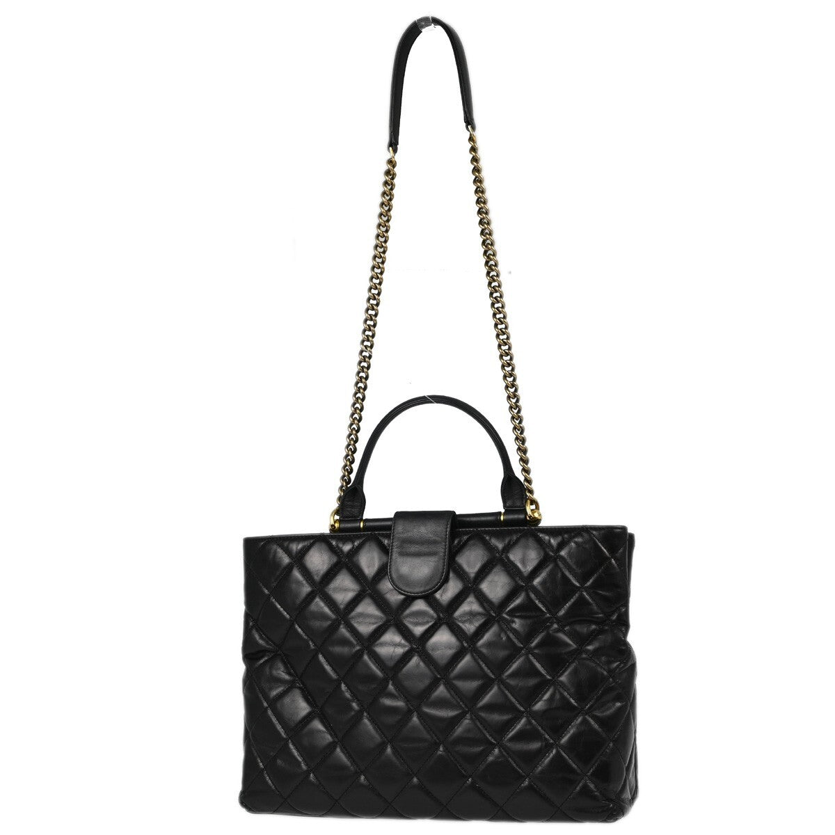 Chanel Gold Bar Tote Quilted Aged Calfskin Black Leather Tote Bag Bag (Pre-Owned)