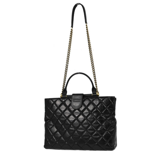 Chanel Gold Bar Tote Quilted Aged Calfskin Black Leather Tote Bag Bag (Pre-Owned)