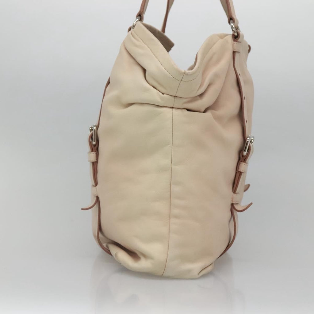 Prada Buckle Strap Shoulder Bag Leather Beige Leather Shoulder Bag Bag (Pre-Owned)