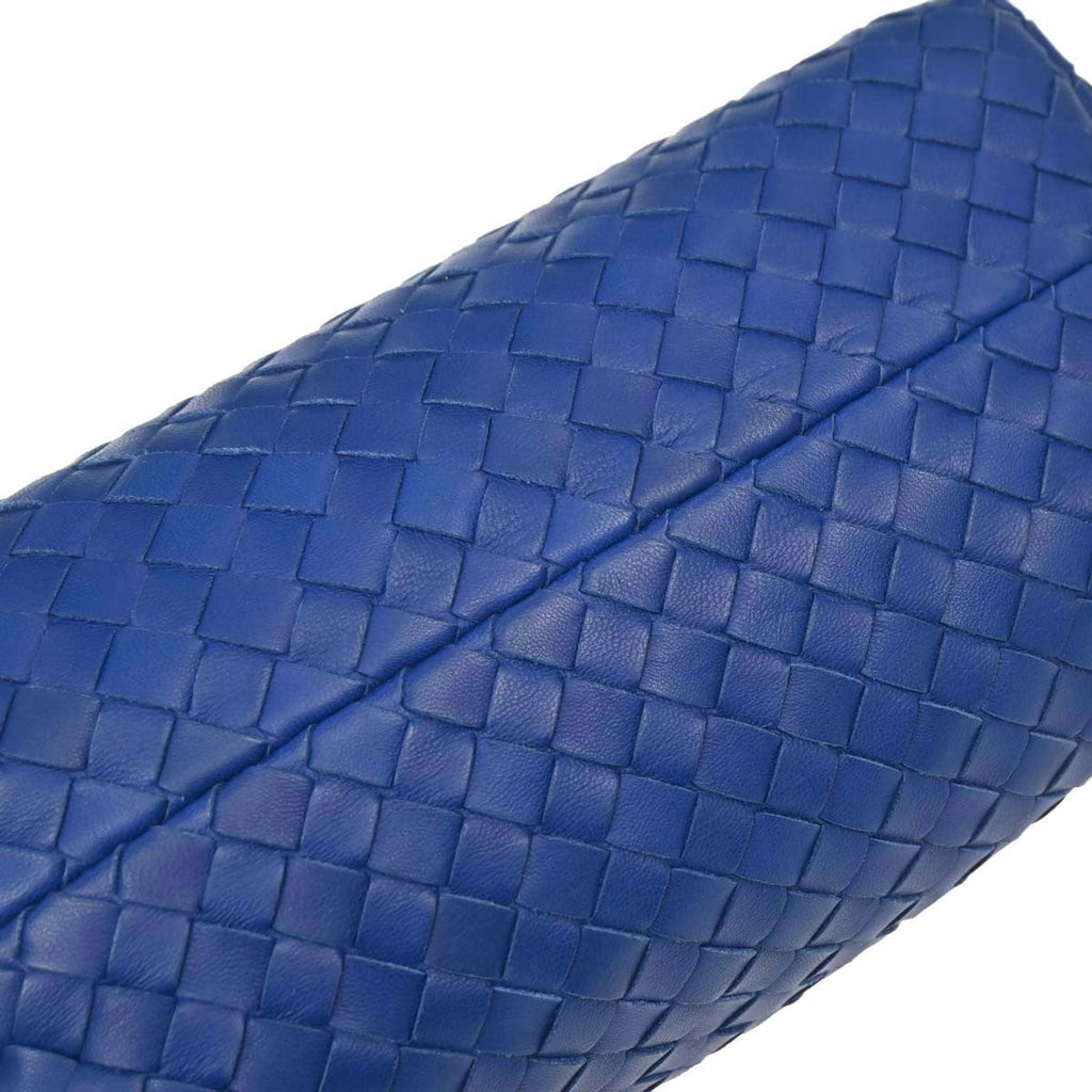 Bottega Veneta Intrecciato Handbag Leather Blue Leather Handbag (Pre-Owned)