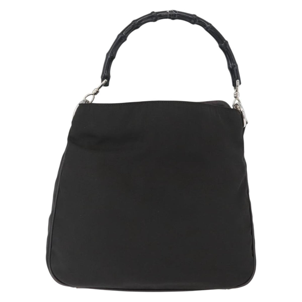 Gucci Vintage Bamboo Handle Bag Nylon Black Nylon Handbag (Pre-Owned)
