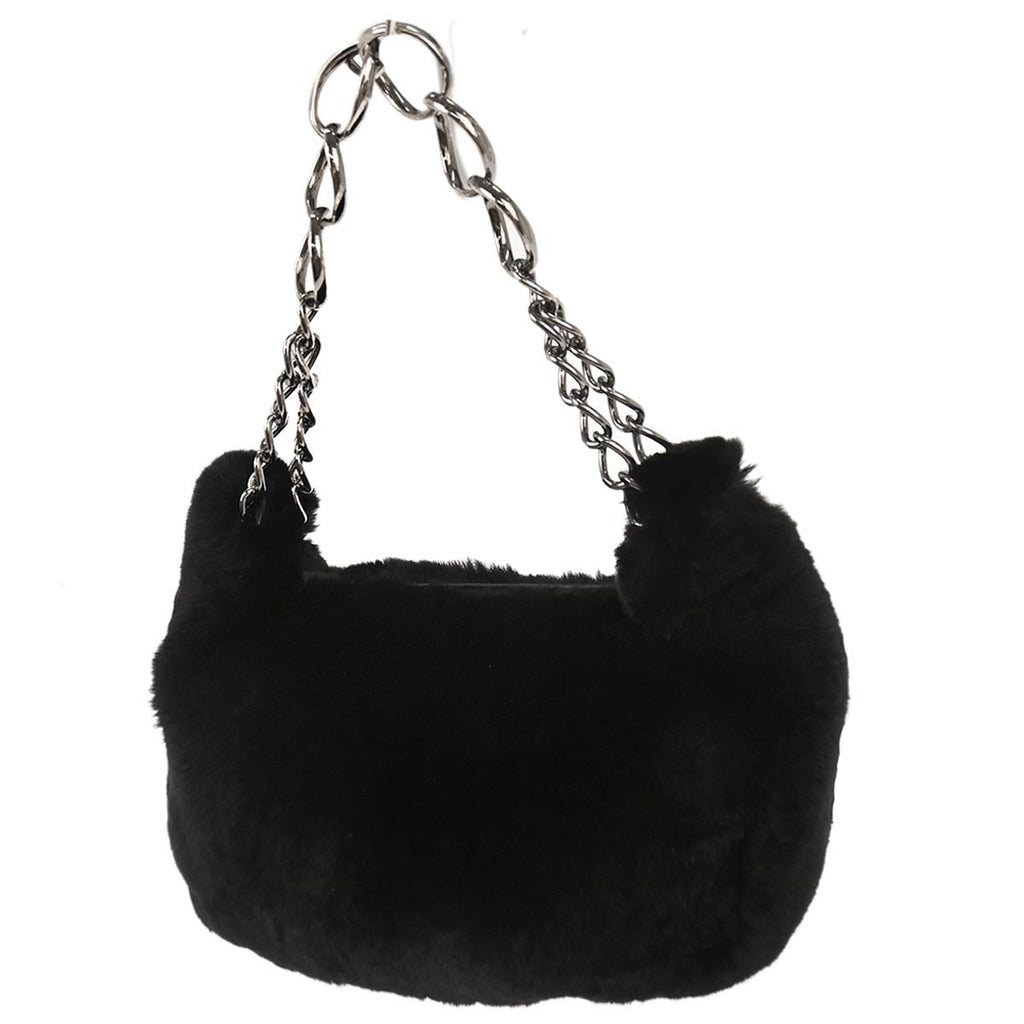 Chanel Chain Hobo Lapin Fur Black Fur Handbag (Pre-Owned)