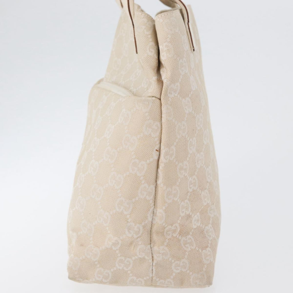 Gucci Double Pocket Tote Gg Canvas Ecru Canvas Handbag (Pre-Owned)