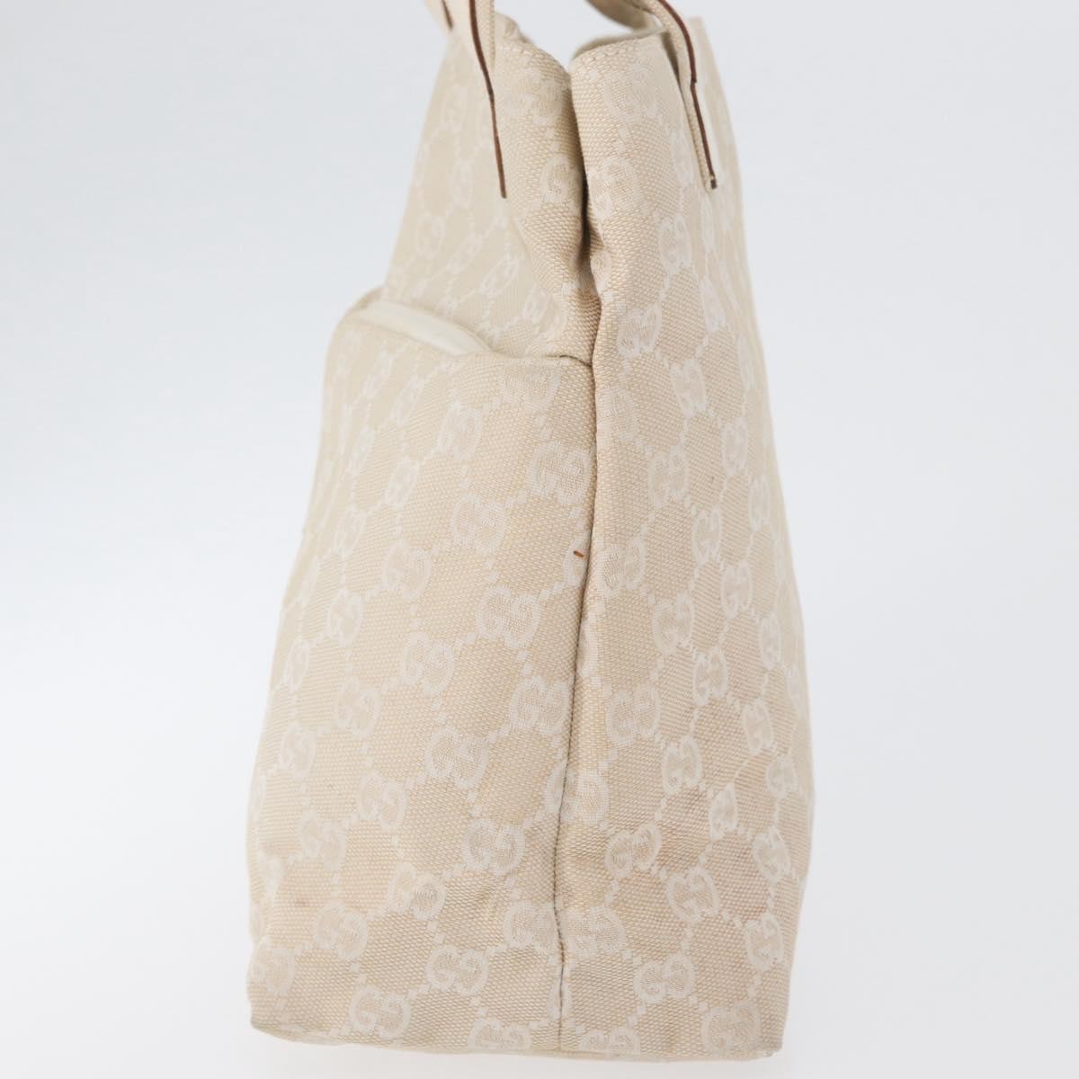 Gucci Double Pocket Tote Gg Canvas Ecru Canvas Handbag (Pre-Owned)