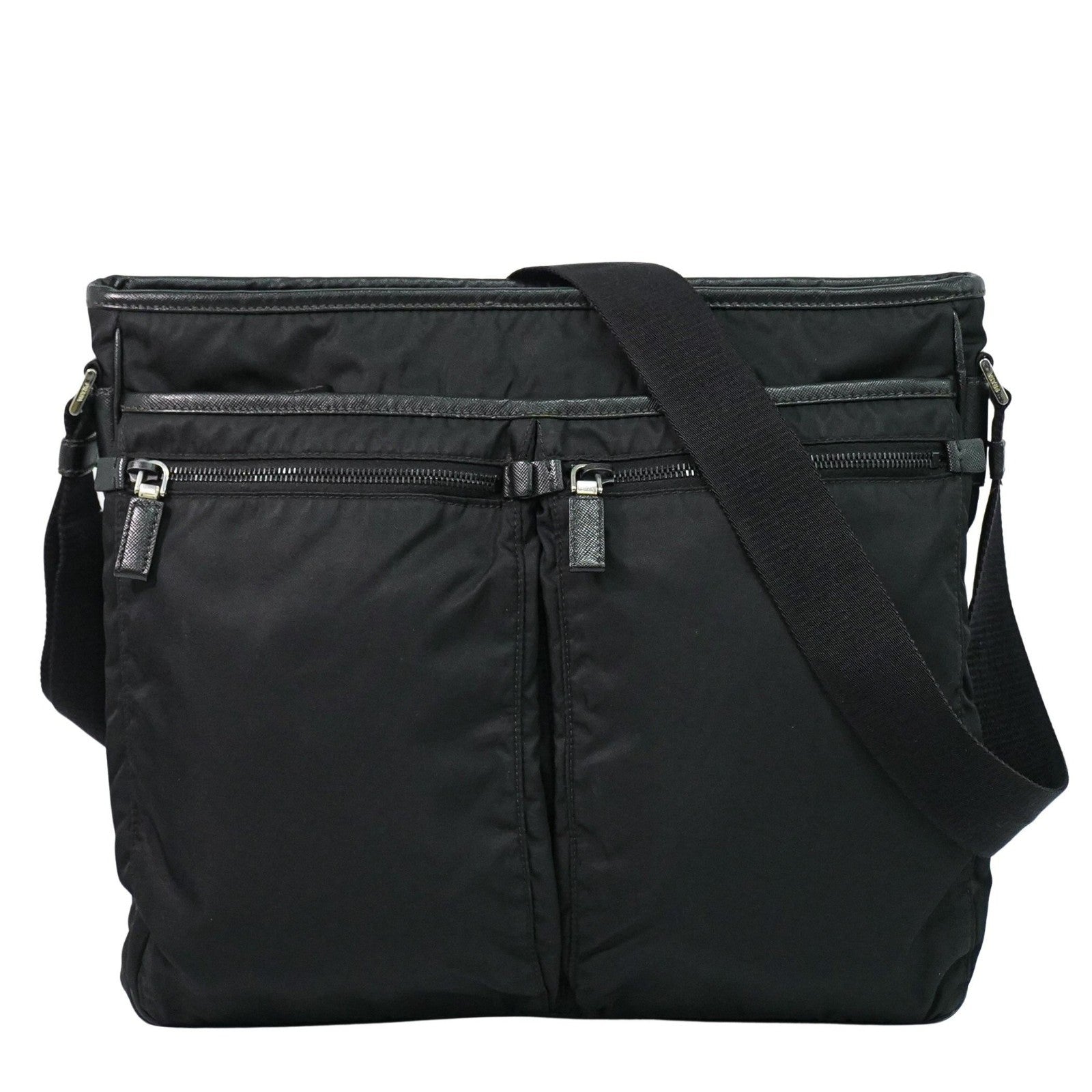 Prada Double Pocket Zip Messenger Tessuto Black Nylon Shoulder Bag Bag (Pre-Owned)