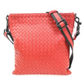 Bottega Veneta Flat Messenger Bag Intrecciato Nappa Red Leather Shoulder Bag Bag (Pre-Owned)