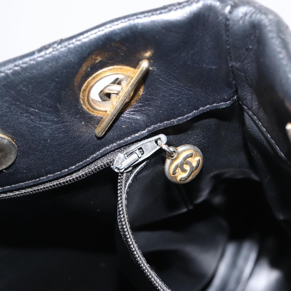 Chanel Chain Tote Leather Black Leather Handbag (Pre-Owned)