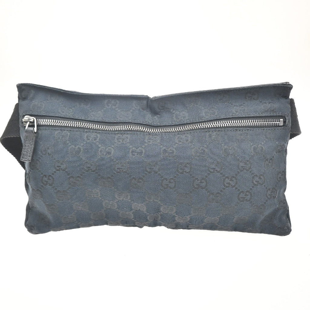 Gucci Vintage Double Belt Bag Gg Canvas With Leather Black Canvas Clutche & Pouche Bag (Pre-Owned)