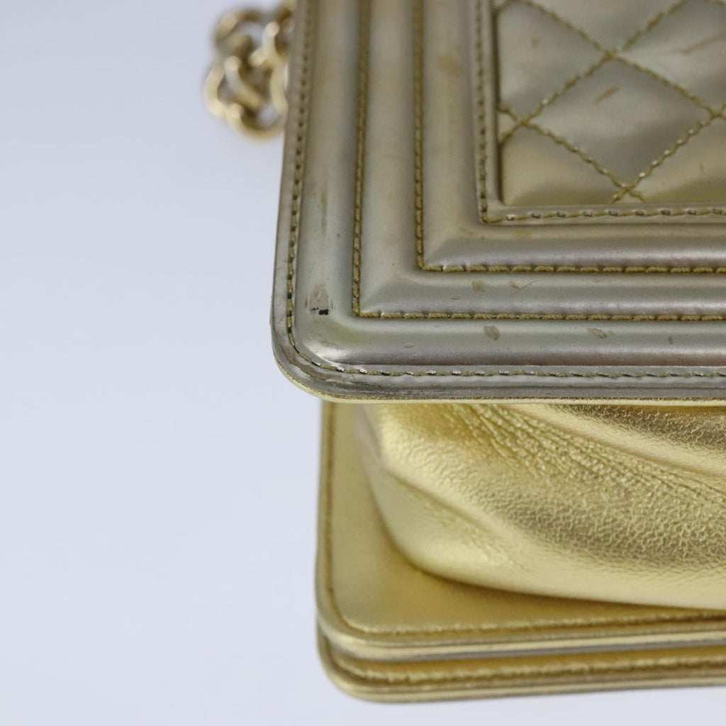 Chanel Boy Flap Bag Quilted Patent Gold Patent_Leather Shoulder Bag Bag (Pre-Owned)
