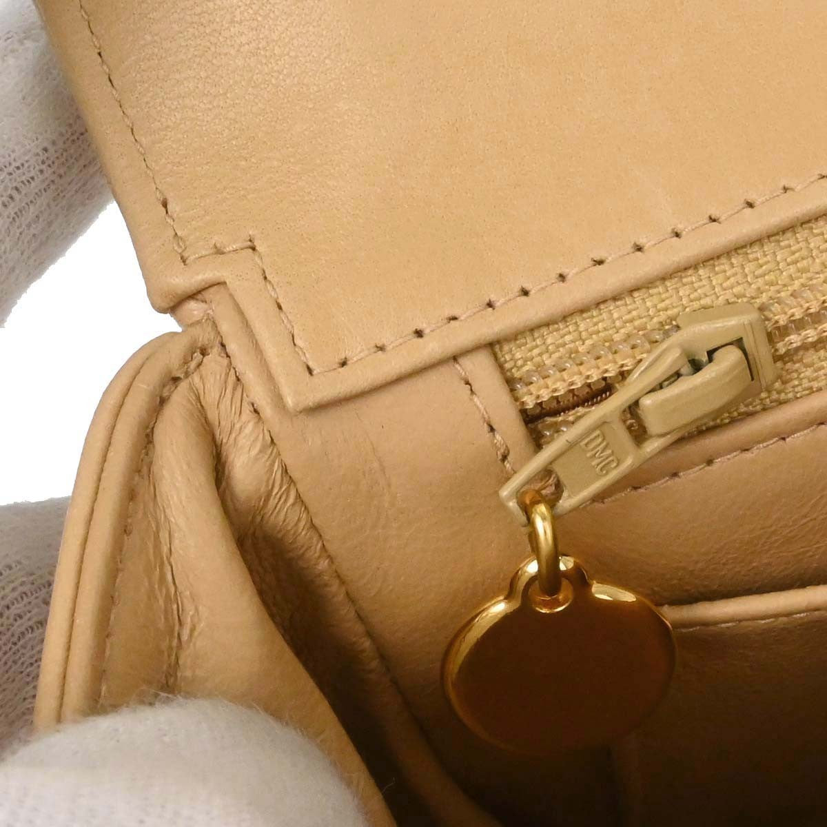 Chanel Vintage Top Handle Flap Bag Quilted Lambskin Beige Leather Handbag (Pre-Owned)