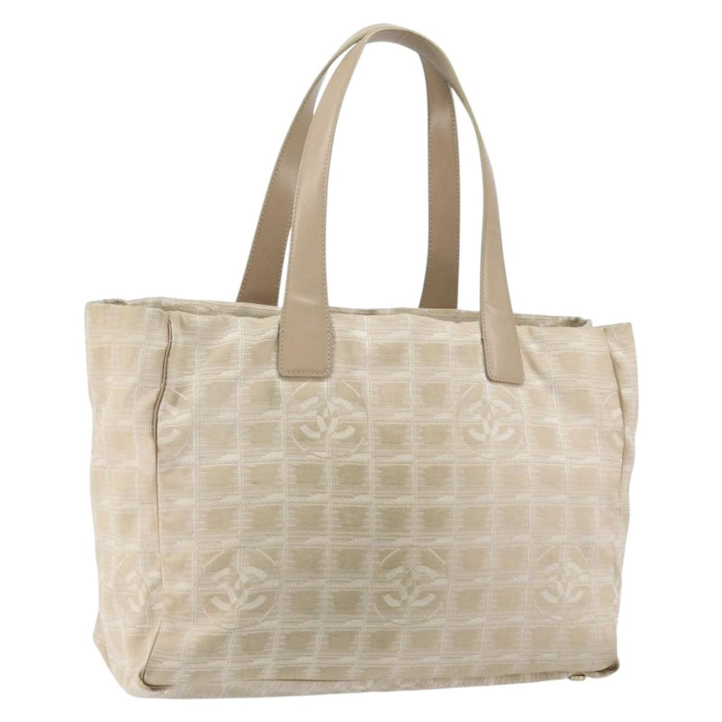 Chanel Travel Line Tote Nylon Beige Nylon Tote Bag Bag (Pre-Owned)