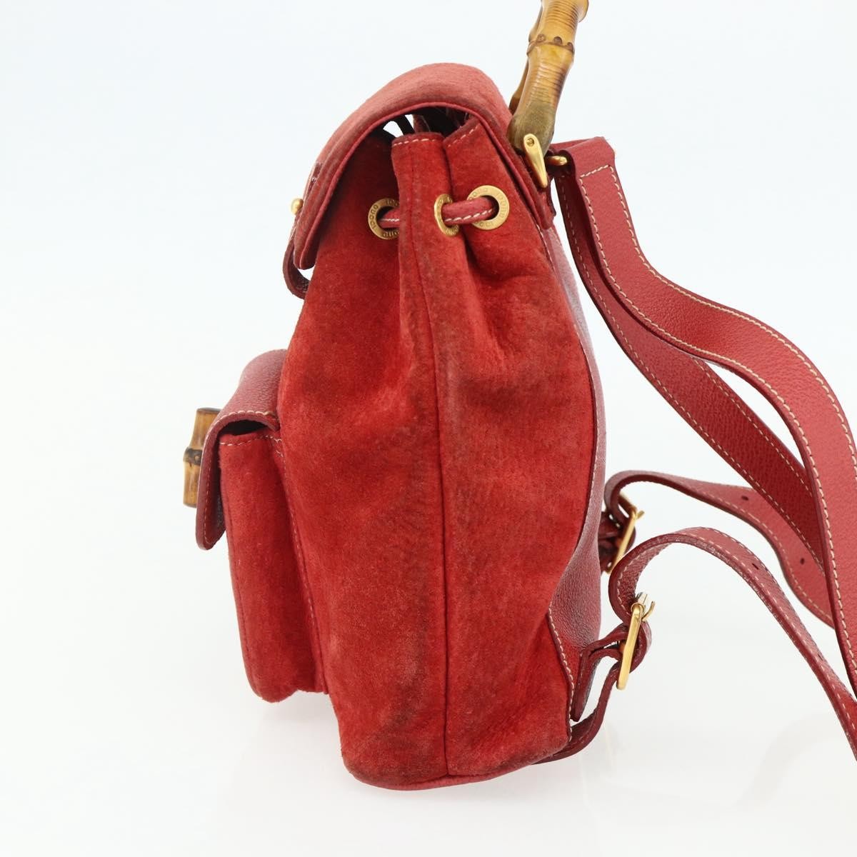 Gucci Gucci Bamboo Backpack Daim Red Suede Backpack Bag (Pre-Owned)