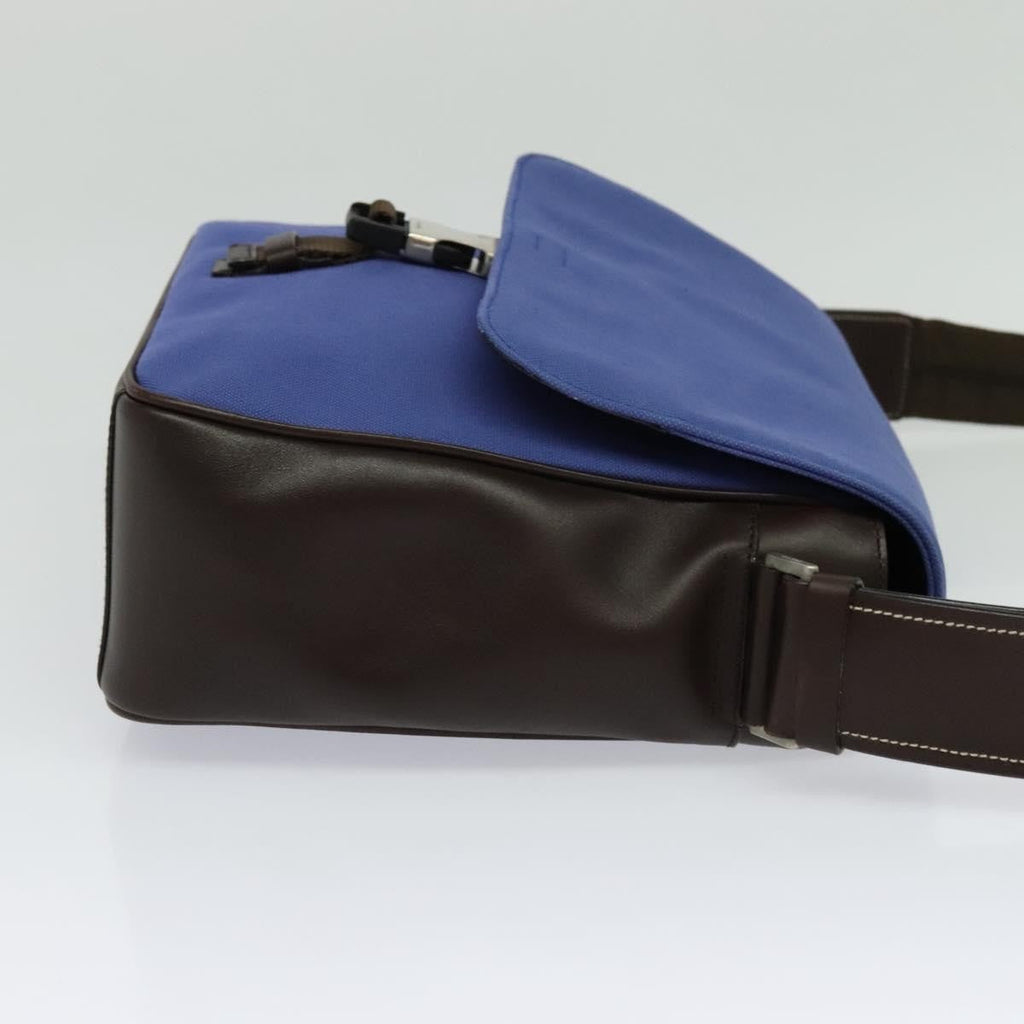 Prada Impunturato Buckle Flap Messenger Bag Canvas Blue Canvas Shoulder Bag Bag (Pre-Owned)