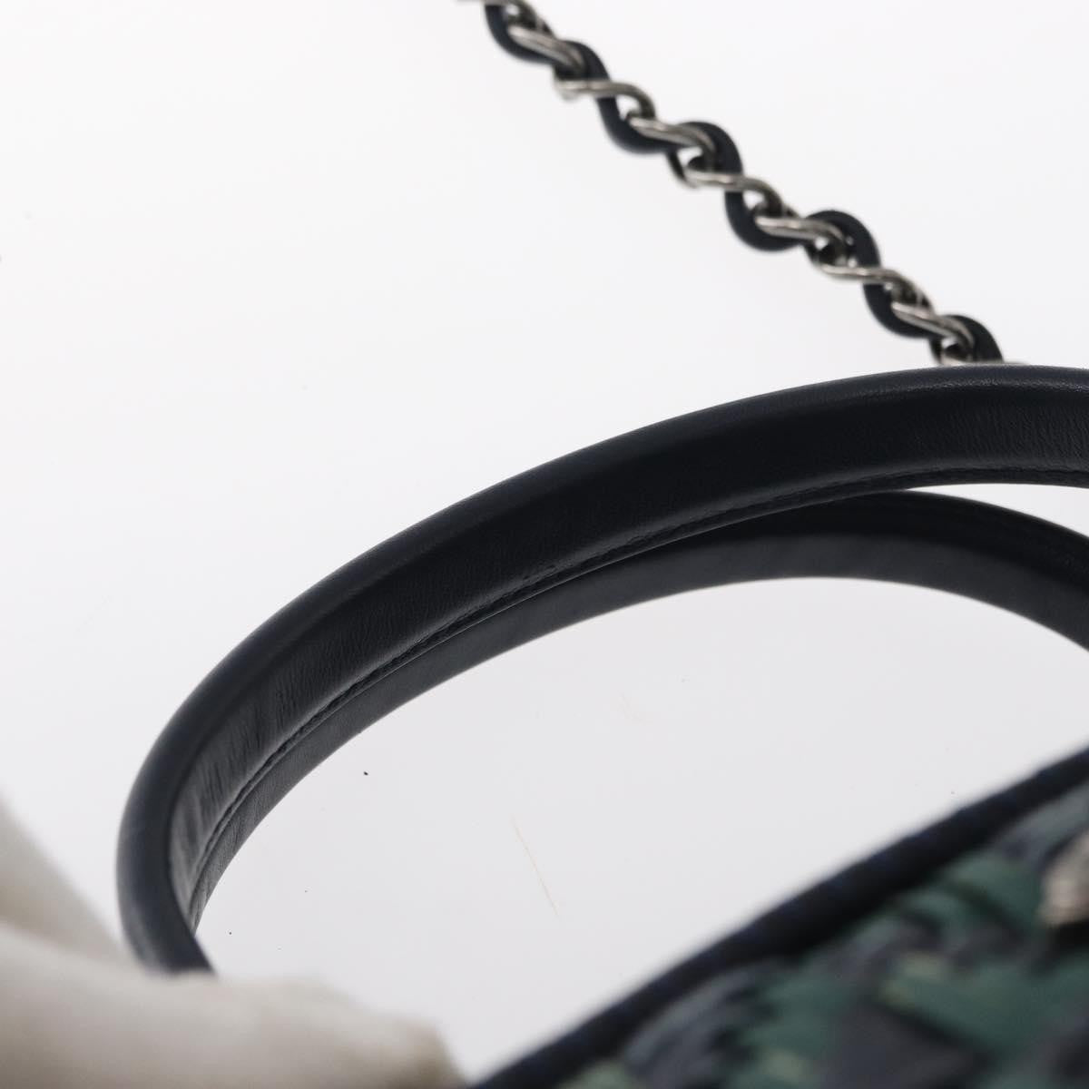 Chanel Convertible Chain Bowler Bag Woven Calfskin Green Leather Handbag (Pre-Owned)