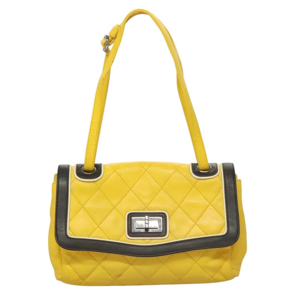 Chanel Two Tone Mademoiselle Lock Flap Bag Quilted Lambskin Yellow Leather Shoulder Bag Bag (Pre-Owned)